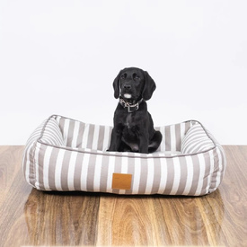 Mog & Bone Bolster Dog Bed - Latte Hamptons Stripe image 0