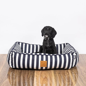 Mog & Bone Bolster Dog Bed - Navy Hamptons Stripe - Large image 0