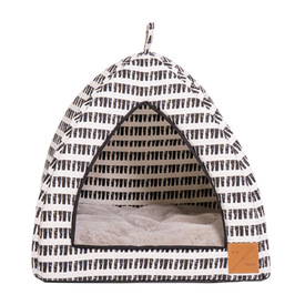 Mog & Bone Cat Igloo Bed with Fleecy Cushion - Black & White Mosaic image 0