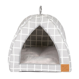 Mog & Bone Cat Igloo Bed with Fleecy Cushion - Grey Check image 0