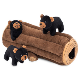 Zippy Paws Zippy Burrow Interactive Dog Toy - Black Bear Log + 3 Bears image 0
