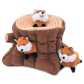 Zippy Paws Zippy Burrow Interactive Dog Toy - Fox Stump + 3 Foxes image 0