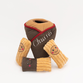 Zippy Paws Burrow Interactive Dog Toy - Churros with 3 Squeaker Toys image 0