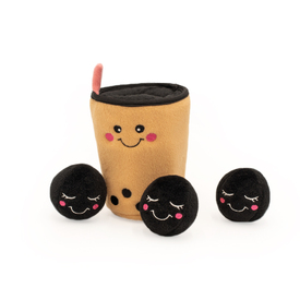 Zippy Paws Zippy Burrow Interactive Dog Toy - Boba Milk Tea + 3 Boba Squeaky Toys image 0