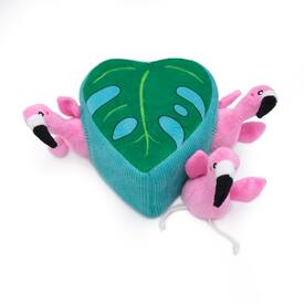 Zippy Paws Zippy Burrow Interactive Dog Toy - 3 Flamingos in Monstera Leaf image 0