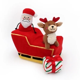 Zippy Paws Holiday Burrow Dog Toy - Santa's Sleigh + 3 Squeaker Toys image 0