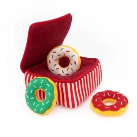 Zippy Paws Holiday Burrow Dog Toy - Christmas Donutz Box + 3 Squeaker Toys image 0