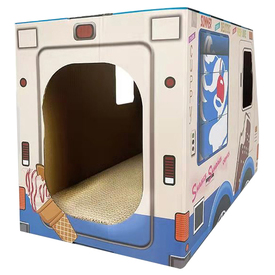 Zodiac Cardboard Cat Scratcher & Lounger - Blue Ice Cream Van image 0