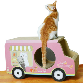 Zodiac Cardboard Cat Scratcher & Lounger - Pink Ice Cream Van image 0