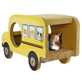 Zodiac Cardboard Cat Scratcher & Lounger - Yellow Bus image 0