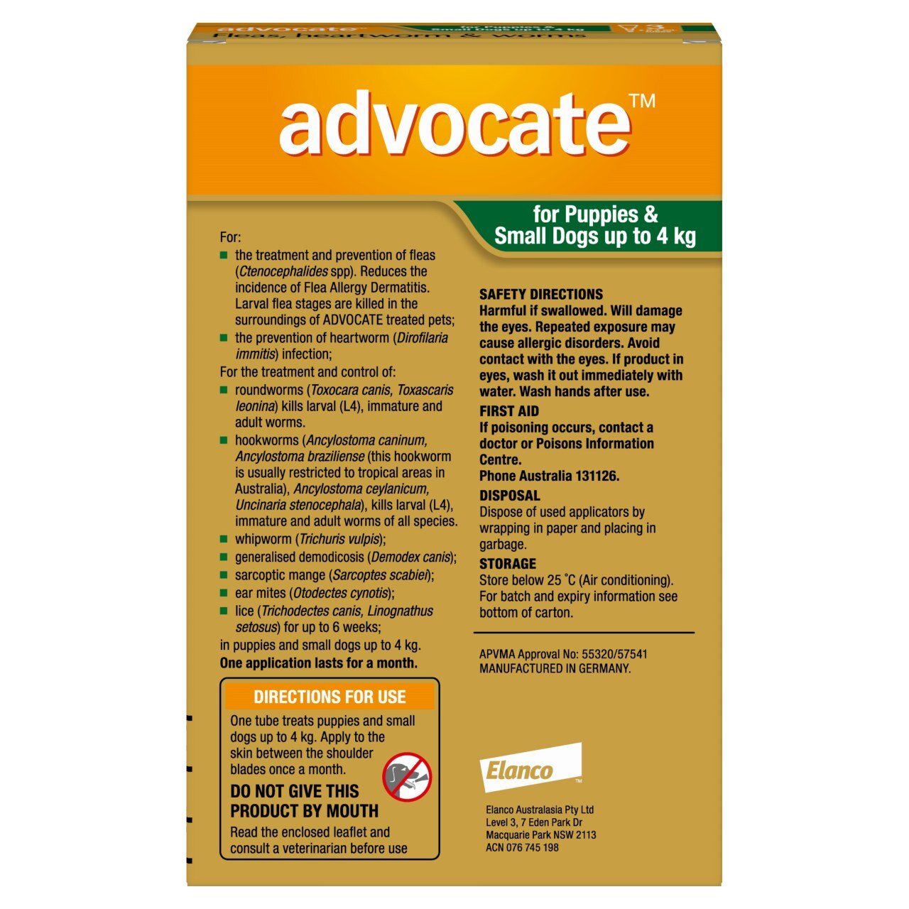 Advocate Spot-On Flea & Worm Control for Dogs up to 4kg - 3 pack image 1