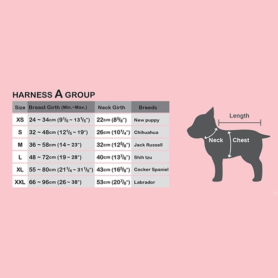 Pug Life Harness Size Chart