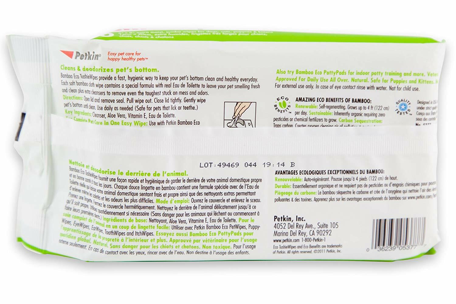 Petkin Bamboo Eco Moisturising Pet Wipes with Herbal Extracts - for Cats & Dogs 80-pack image 1