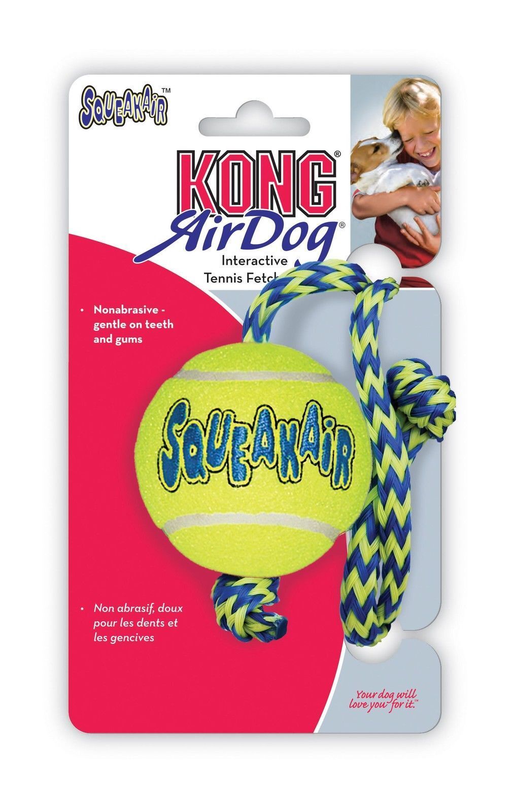 3 x KONG AirDog Medium Squeaker Ball with Rope Toss & Fetch Dog Toy image 1