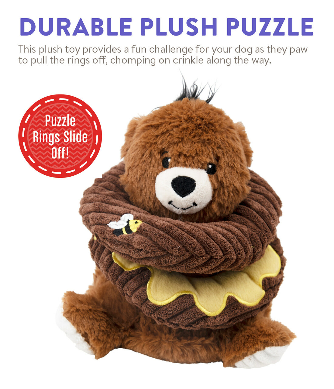 Charming Pet Ringamals Plush Puzzle Dog Toy - Honey Bear image 1
