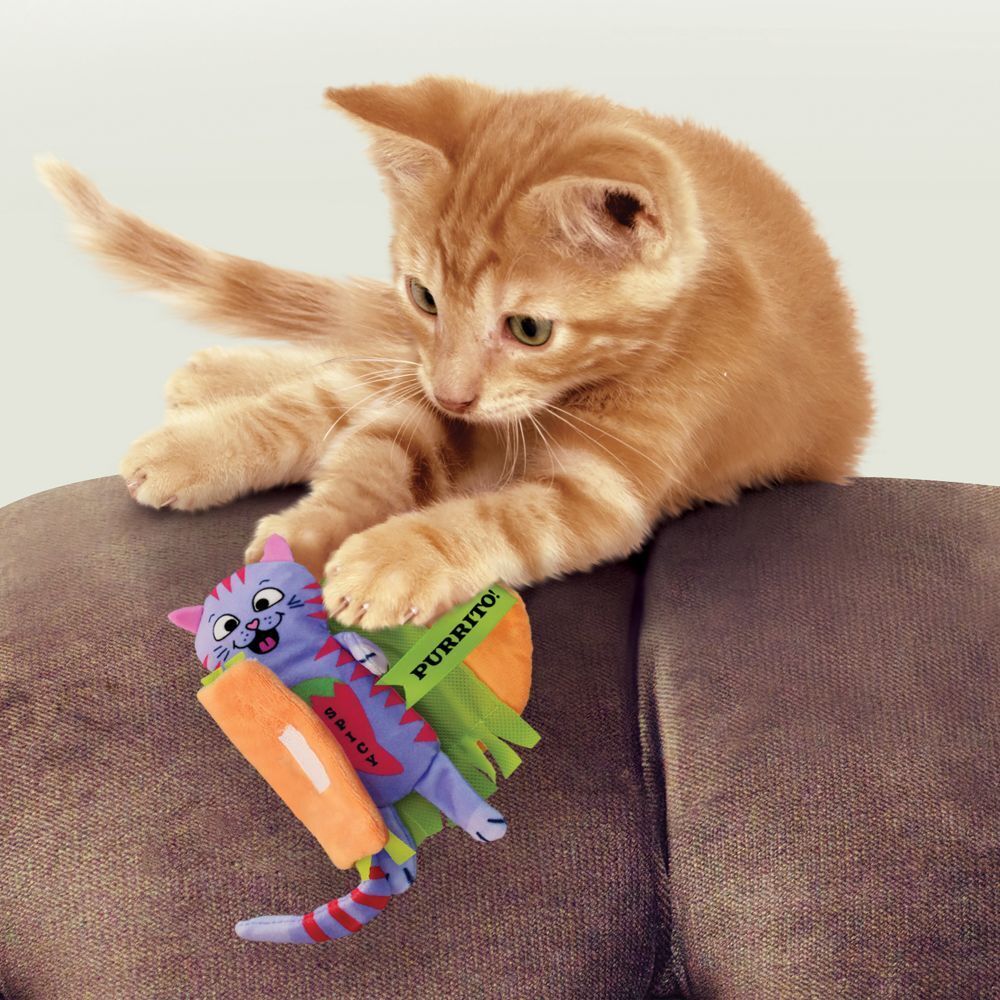 3 x KONG Pull-A-Partz Plush Textured Catnip Cat Toy - Purrito image 1