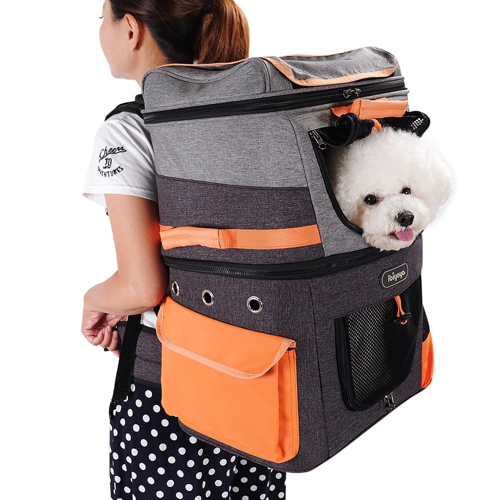 Ibiyaya Double-Decker Two-tier Pet Backpack for Cats & Small Dogs image 1