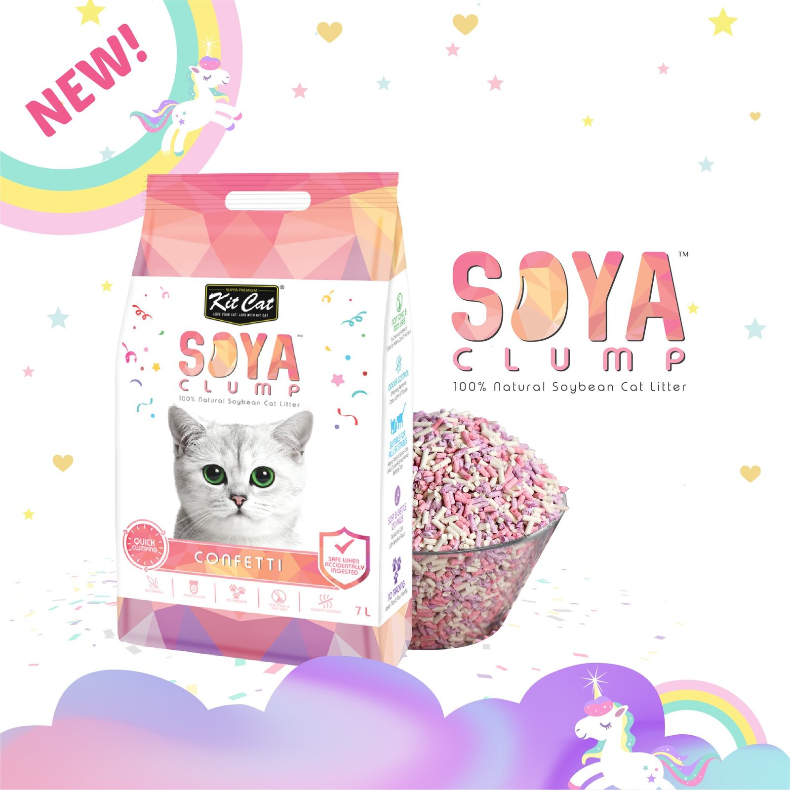 Kit Cat Soya Clumping Cat Litter made from Soybean Waste - Confetti 7 Litres image 1