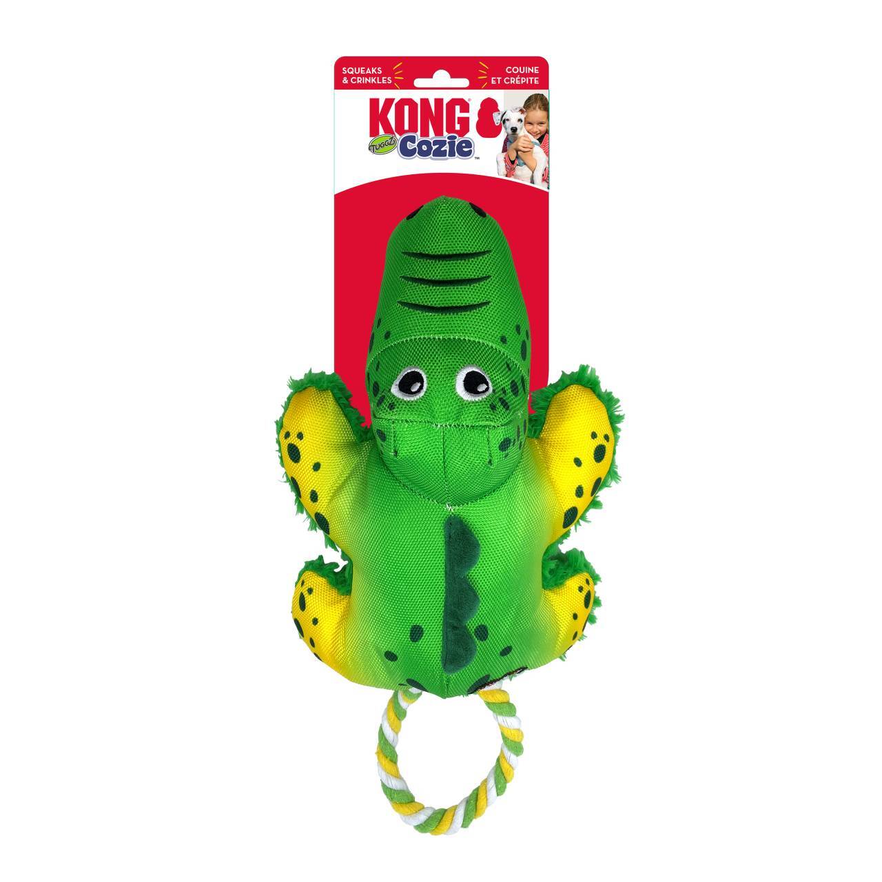 KONG Cozie Tuggz Rope Sqeueaker Dog Toy - Alligator Bulk Pack of 3 image 1