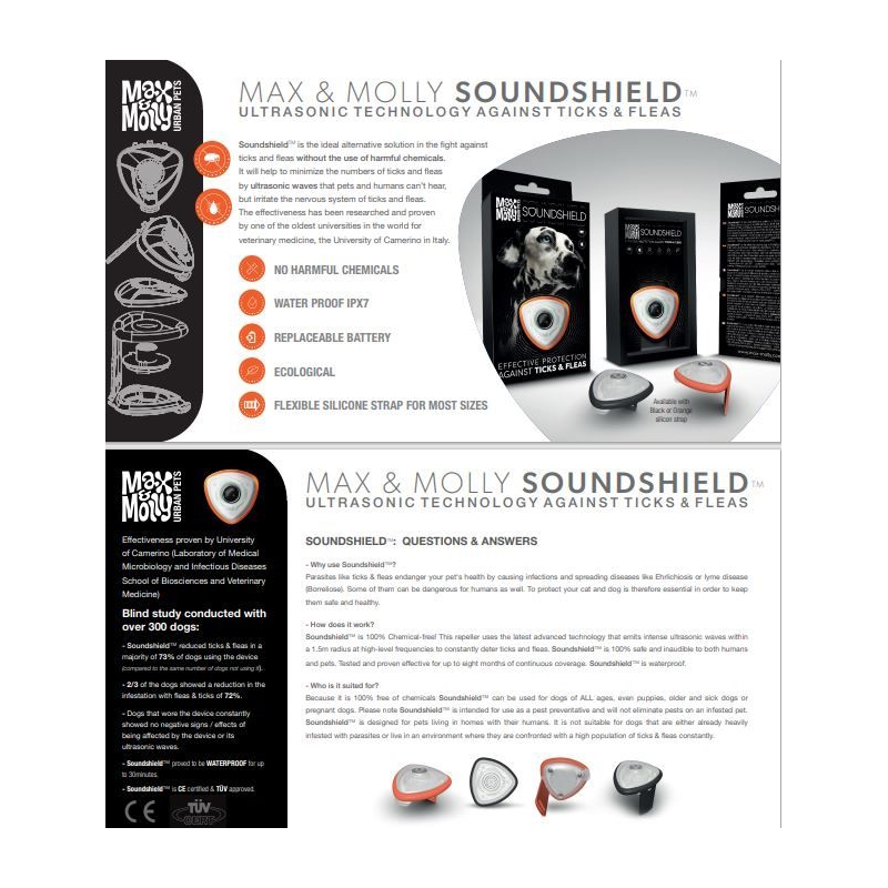 Max & Molly Soundshield Ultrasonic Protection for Ticks & Fleas - Black or Orange image 1