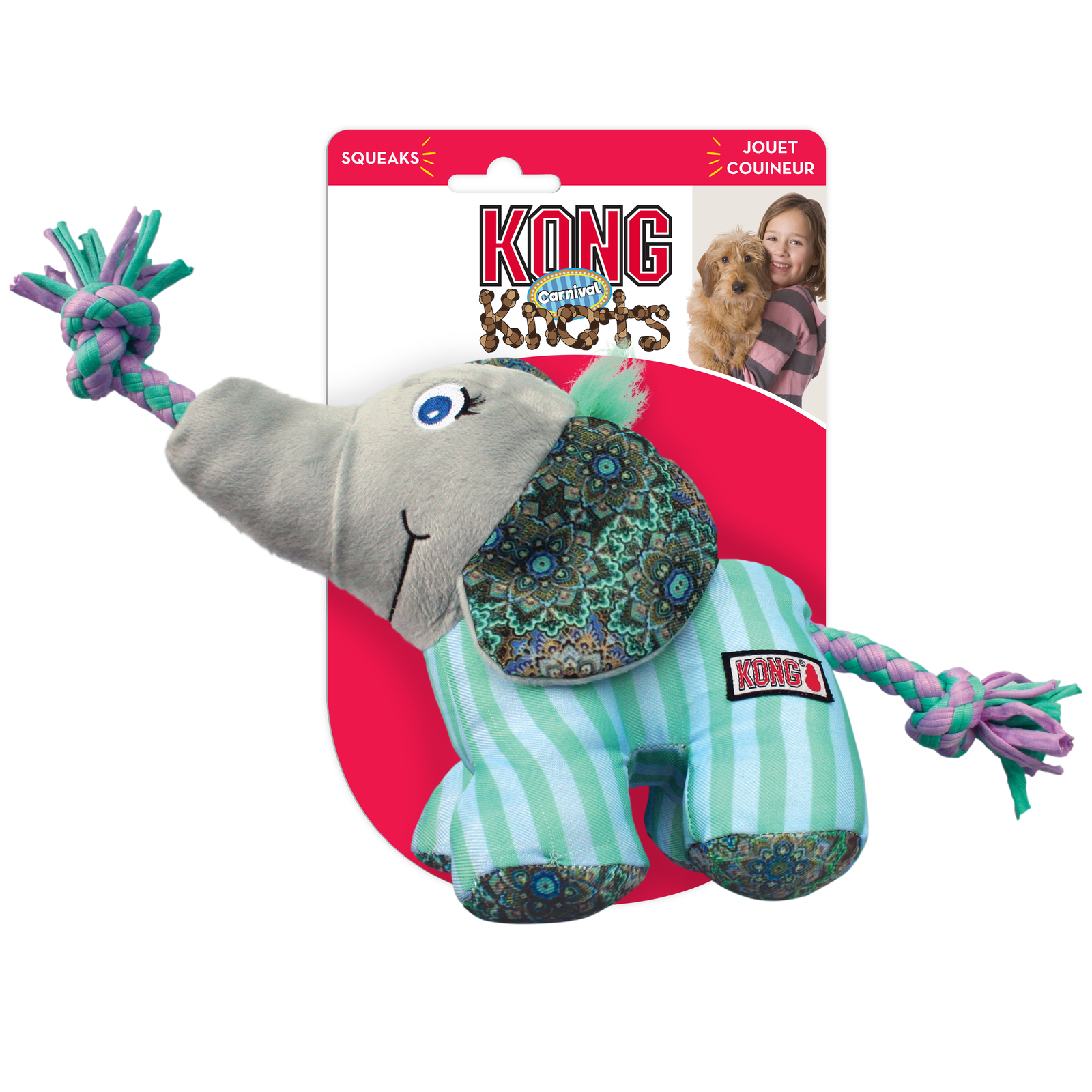 KONG Knots Carnival Canvas Plush Dog Toy with Rope - Elephant - Medium/Large - 3 Unit/s image 1