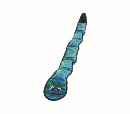 Outward Hound Invincibles Plush Low Stuffing Squeaker Dog Toy - Blue & Green Snake image 1