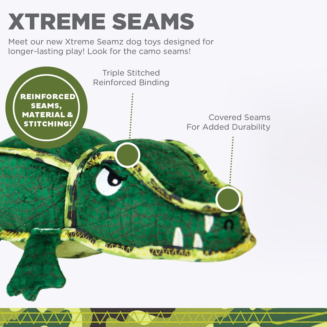 Outward Hound Xtreme Seamz Squeaker Dog Toy - Alligator image 1
