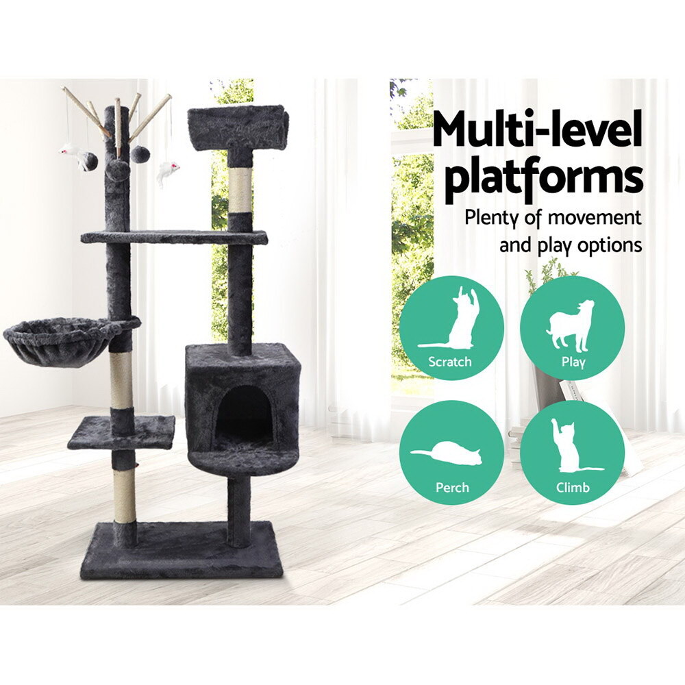Cat Tree 140cm Trees Scratching Post Scratcher Tower Condo House Furniture Wood image 1
