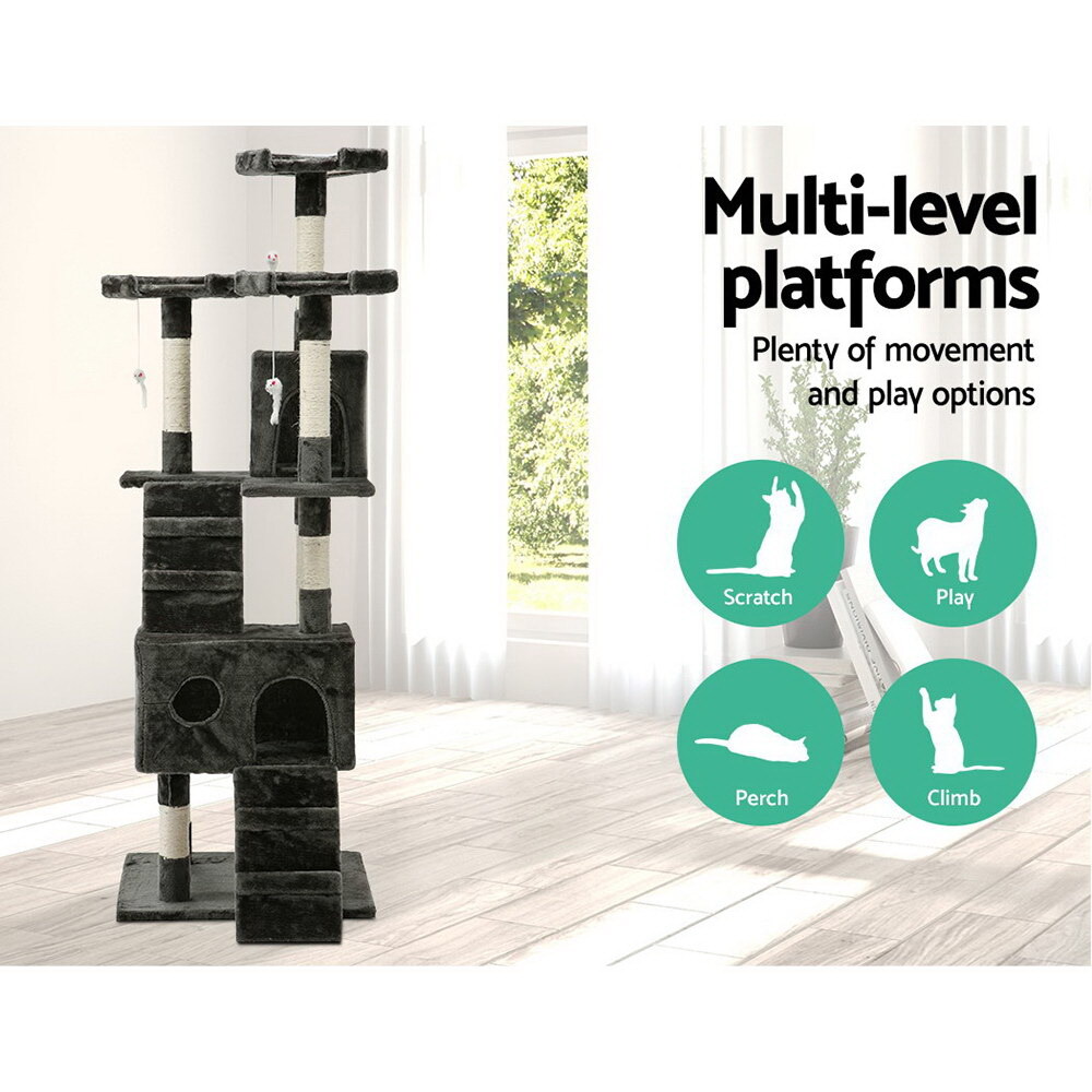 Cat Tree 180cm Trees Scratching Post Scratcher Tower Condo House Furniture Wood image 1