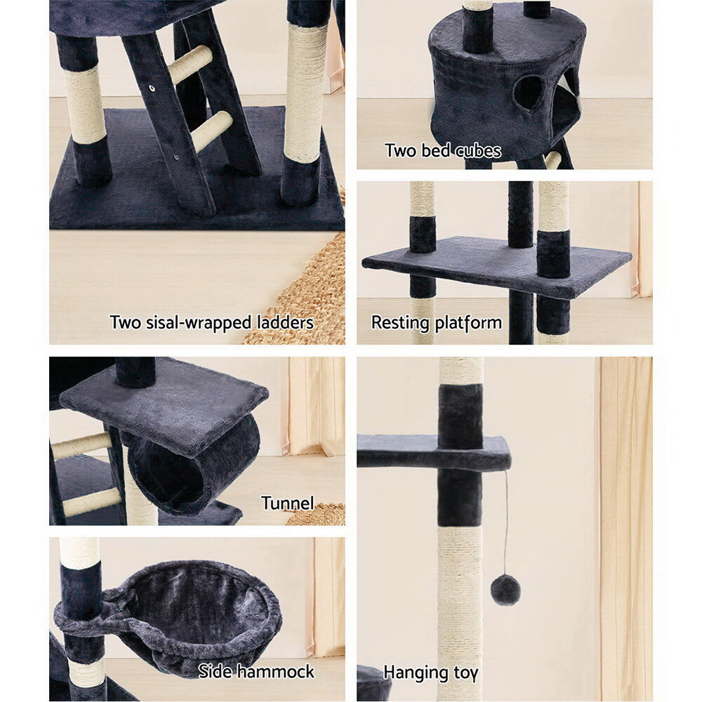 Cat Tree 260cm Trees Scratching Post Scratcher Tower Condo House Furniture Wood Blue image 1