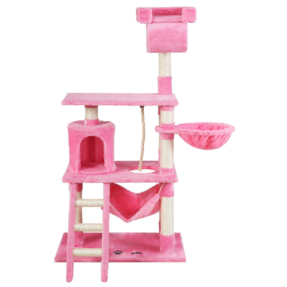 Cat Tree 141cm Trees Scratching Post Scratcher Tower Condo House Furniture Wood Pink image 1
