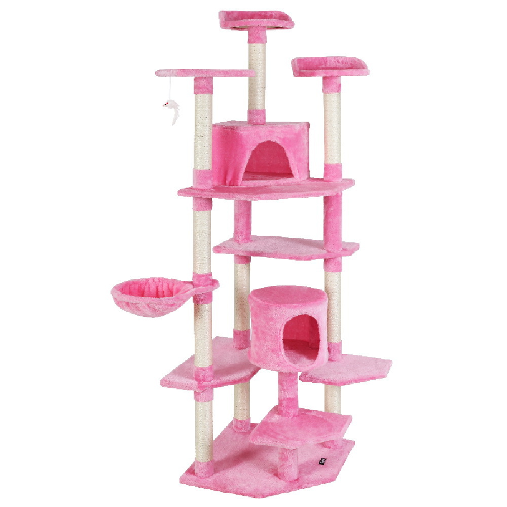 Cat Tree 203cm Trees Scratching Post Scratcher Tower Condo House Furniture Wood Pink image 1