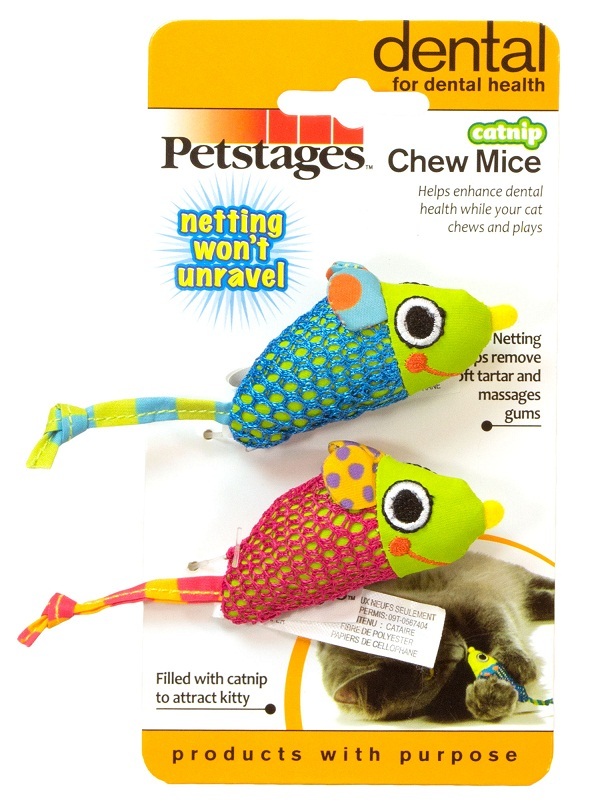 Petstages Catnip Chew Mice - Pair of Dental Care Cat Toys image 1