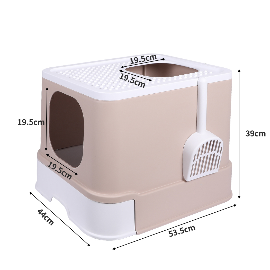 PaWz Cat Litter Box Fully Enclosed Kitty Toilet Trapping Odour Control Basin - Coffee image 1