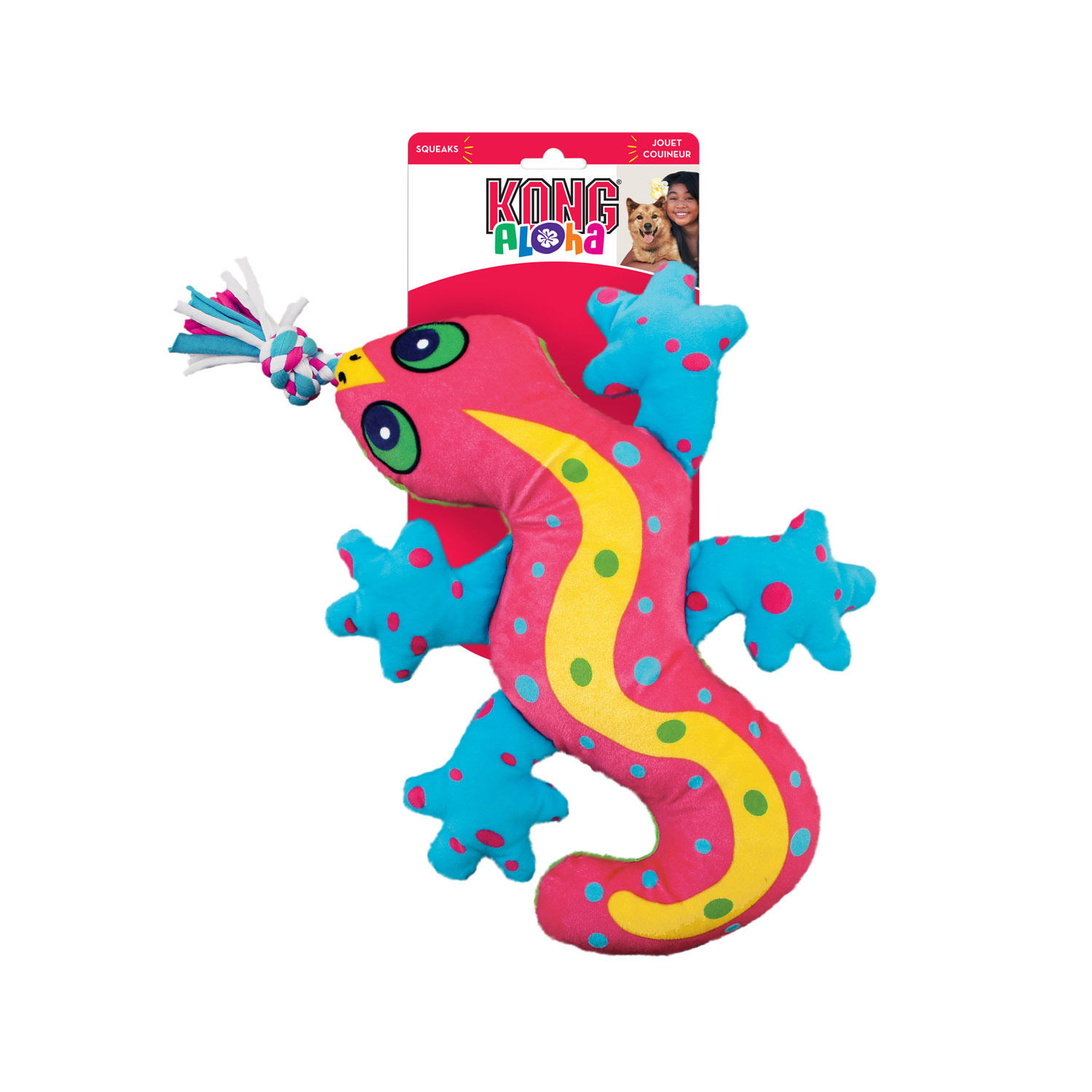 3 x KONG Aloha Gecko Canvas Squeaker Tug Dog Toy - Small/Medium image 1
