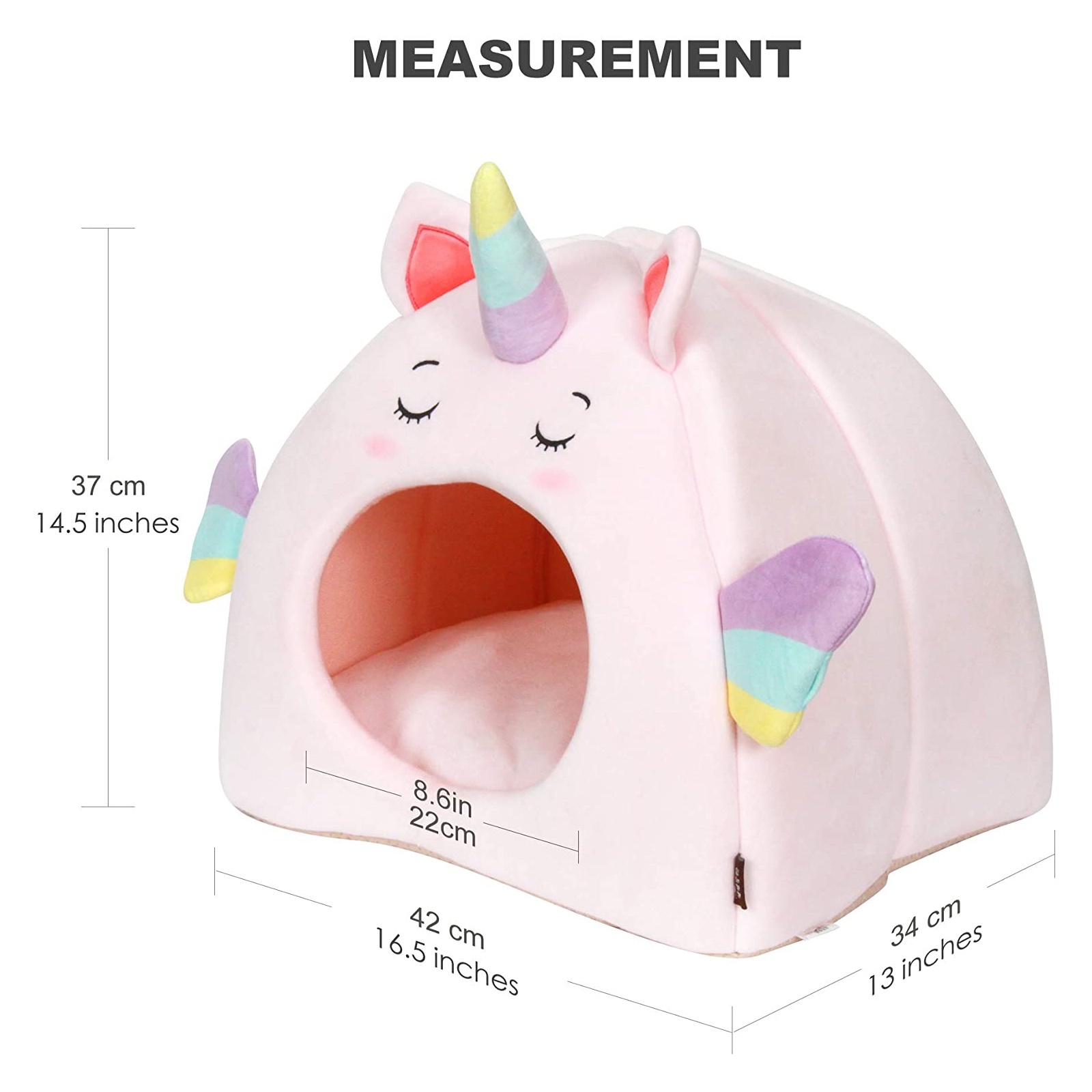 All Fur You Soft and Comfortable Unicorn Cat Cave Bed in Pink image 1