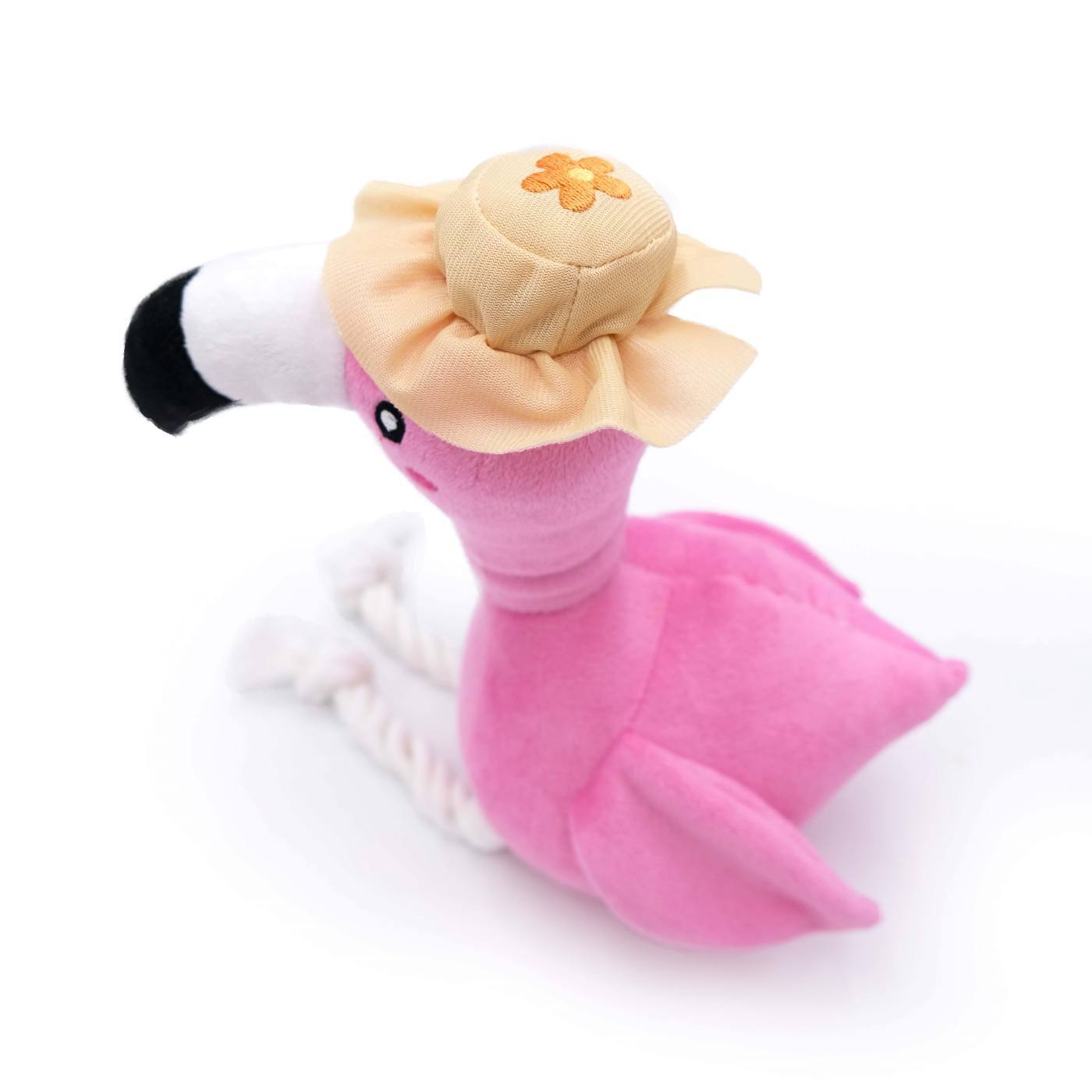 Zippy Paws Playful Pal Plush Squeaker Rope Dog Toy - Freya the Flamingo  image 1