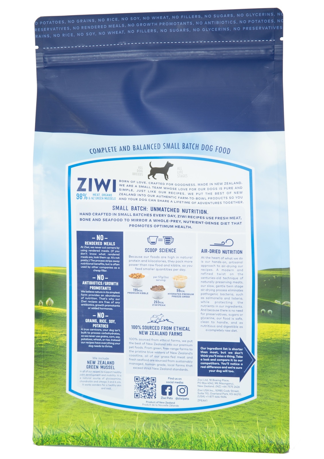 Ziwi Peak Air Dried Grain Free Dog Food 454g Pouch - Free Range Lamb image 1