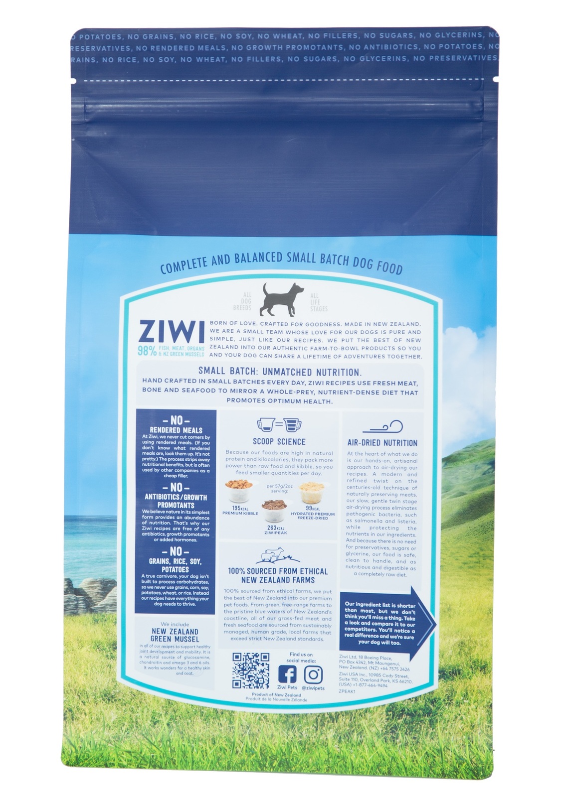 Ziwi Peak Air Dried Grain Free Dog Food 454g Pouch - Mackerel & Lamb image 1