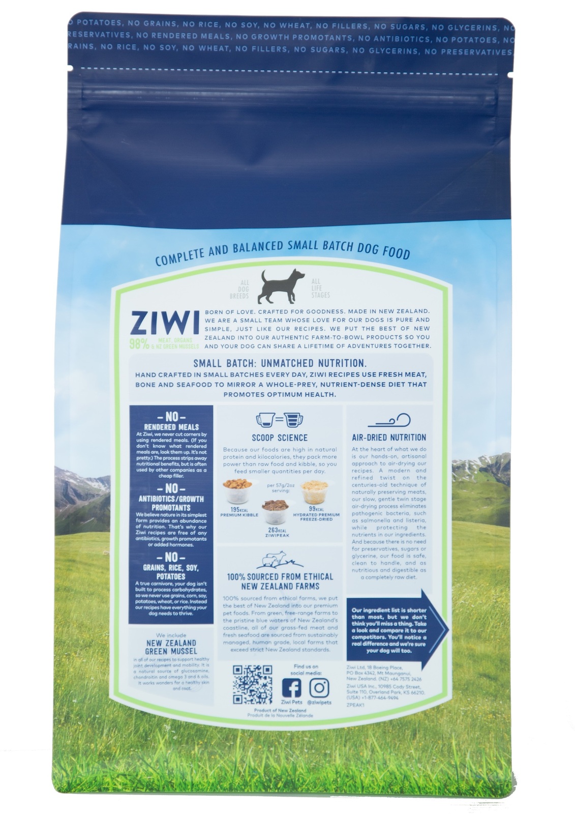 Ziwi Peak Air Dried Grain Free Dog Food 454g Pouch - Tripe & Lamb image 1