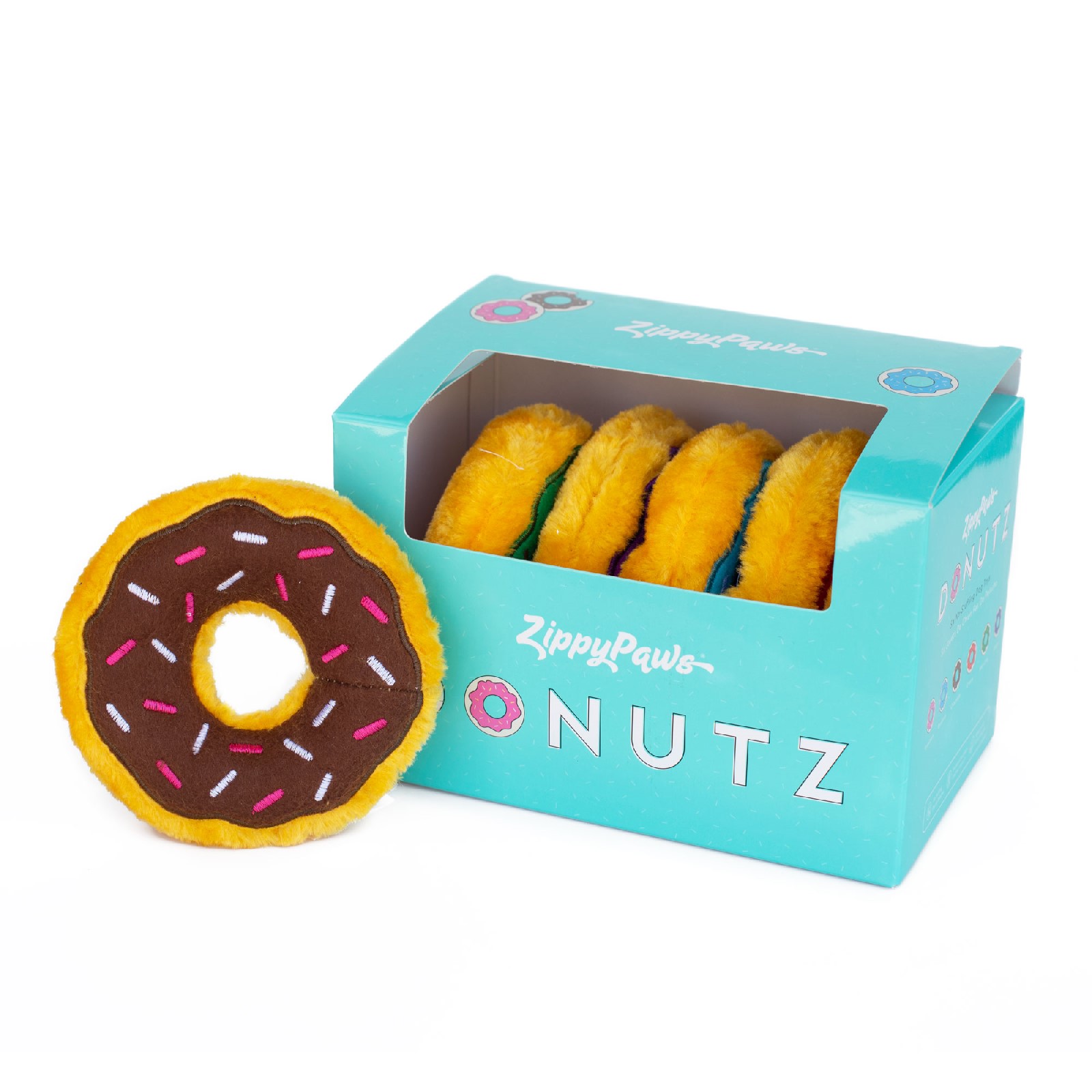 Zippy Paws Miniz Donutz Plush Squeaker Dog Toy - Gift Box with 6 Mini Donuts image 1