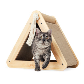 Ibiyaya Hideout Wooden Cat Scratching Post with Replaceable Cardboard Inserts image 1