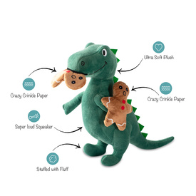 Fringe Studio Christmas Oh Snap! T-Rex and Cookies Plush Squeaker Dog Toy image 1