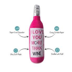 Fringe Studio Plush Bottle Squeaker Valentine's Dog Toy -  Love You More Than Wine image 1