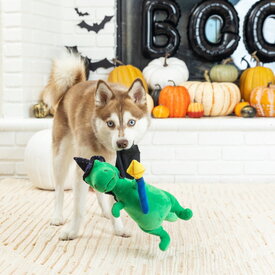 Fringe Studio Halloween Plush Squeaker Dog Toy - Spell-A-Saurus Dino Witch image 1