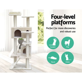 Cat Tree 134cm Trees Scratching Post Scratcher Tower Condo House Furniture Wood Beige image 1