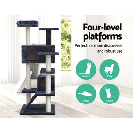 Cat Tree 134cm Trees Scratching Post Scratcher Tower Condo House Furniture Wood Grey image 1