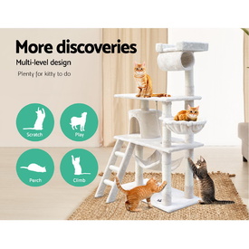 Cat Tree 141cm Trees Scratching Post Scratcher Tower Condo House Furniture Wood Beige image 1