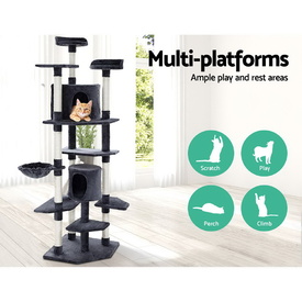 Cat Tree 203cm Trees Scratching Post Scratcher Tower Condo House Furniture Wood image 1