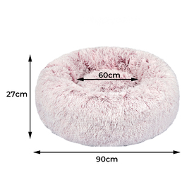Pet Bed Cat Dog Donut Nest Calming Mat Soft Plush Kennel - Pink - Large image 1